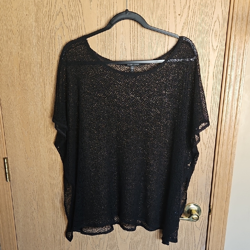 Eileen Fisher Black Open-Knit Top XL